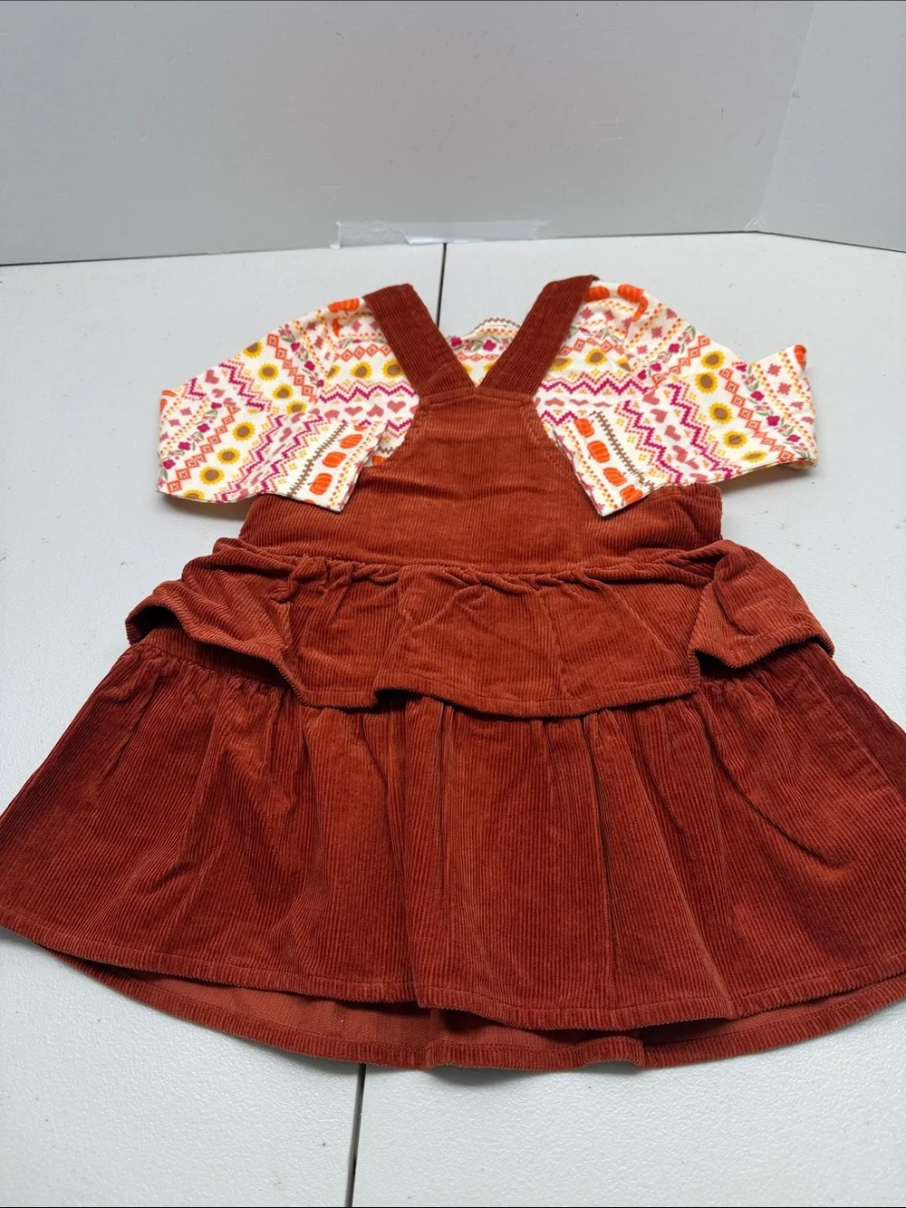 The Children's Place Rust Orange Corduroy Pinafore Dress with top. NWT